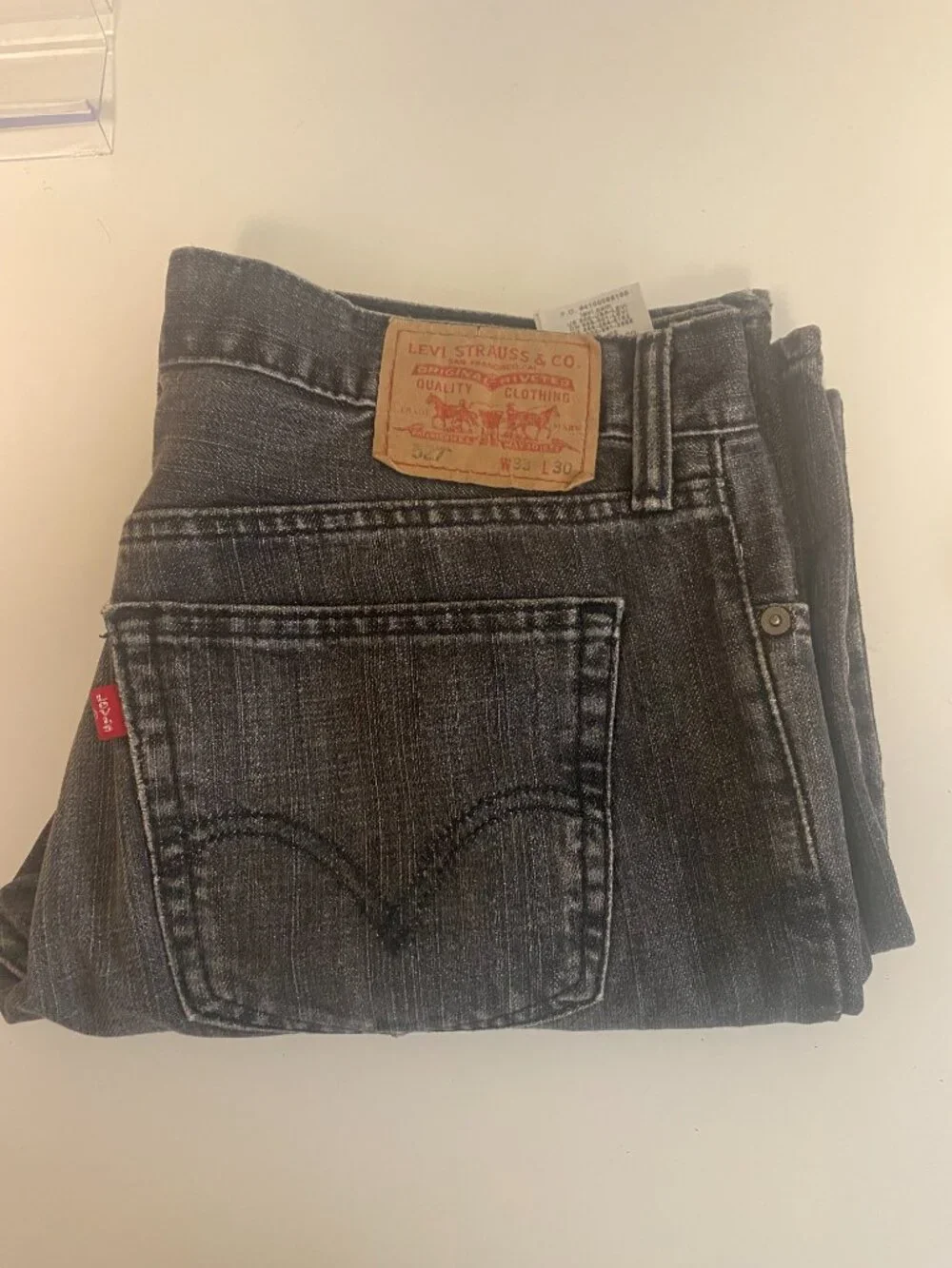 Levi's 527 Bootcut Jeans Men's 33x30 Blue Washed Black Stretch Denim Distressed
